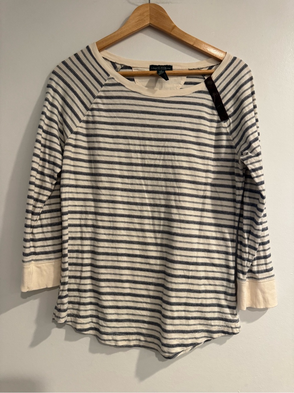 Lauren Ralph Lauren Striped Raglan Long Sleeve Top Cream Navy Small